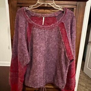 Free People Purple and Red Knit Sweater with drawstring hem